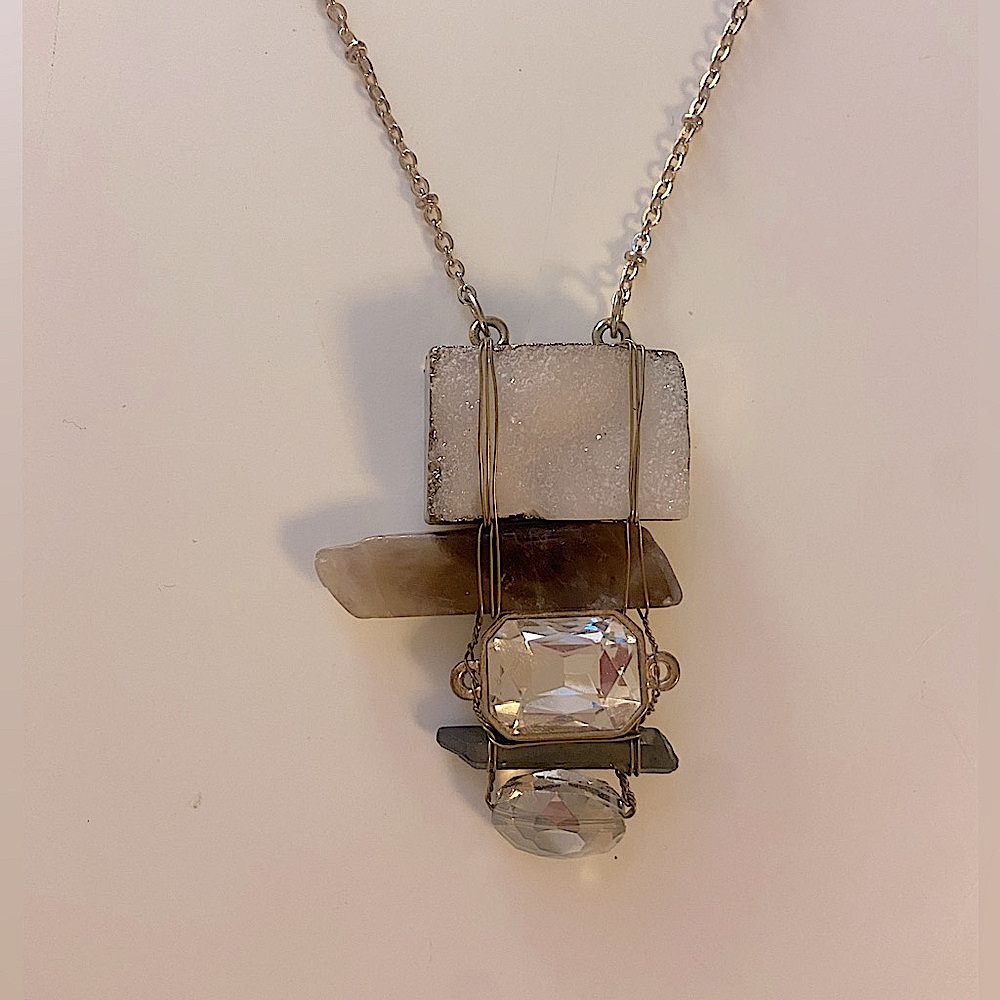 Boho Necklace Stone Wire Beads Neutral